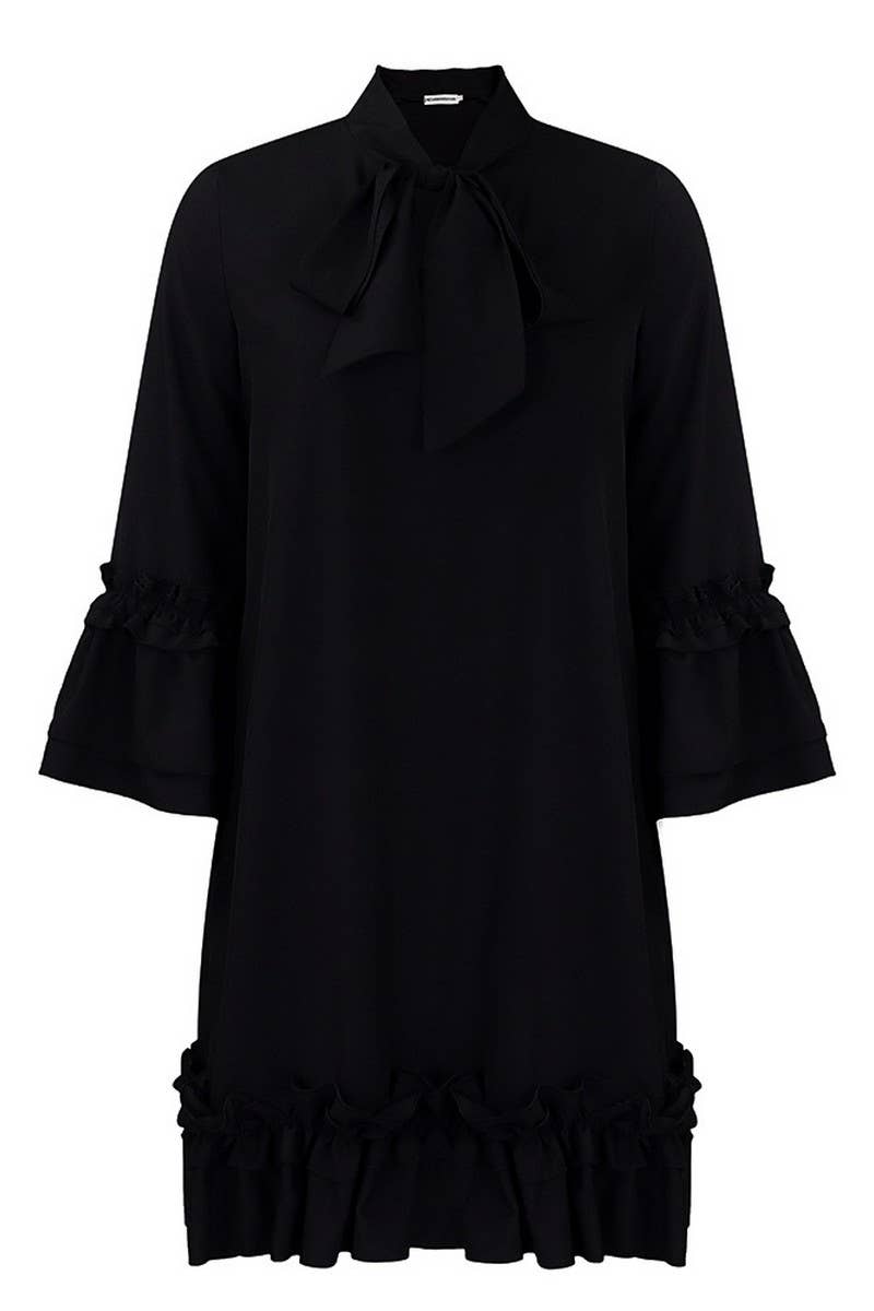 CWDSD10890_2025 PLUS SIZE WOMEN RUFFLE SLEEVE TIE WAIST DRES