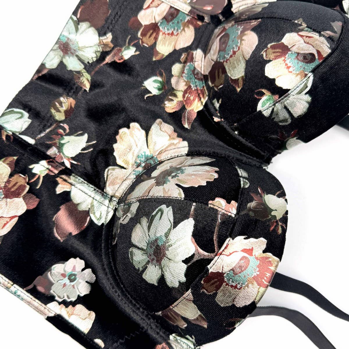 LUXURY VELVET FLOWER PRINTED HERRINGBONE BRA