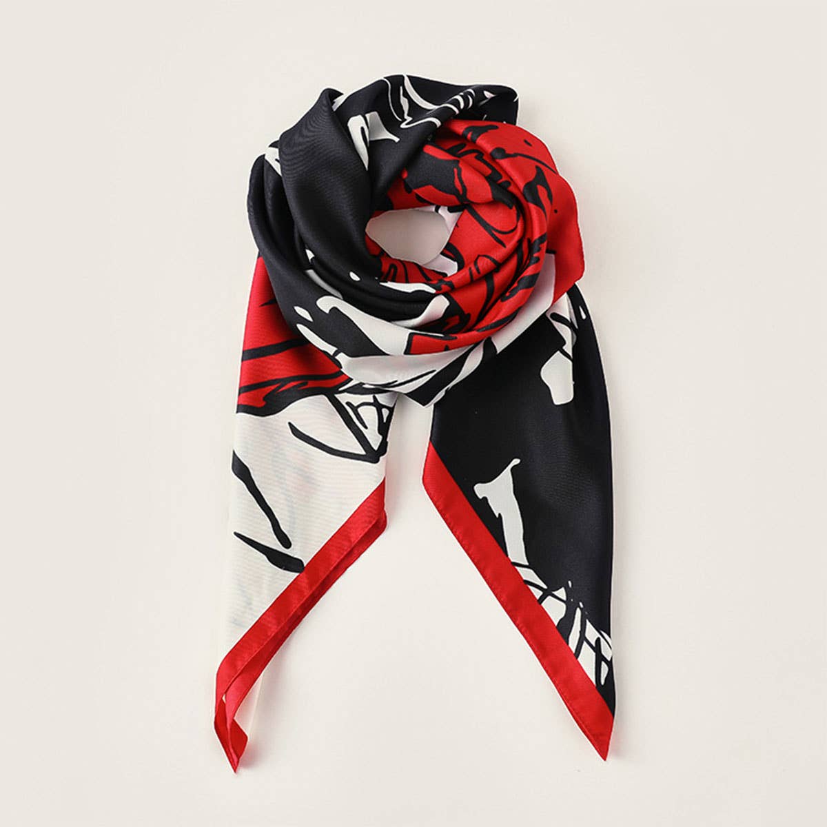 Floral Print Satin Scarf for Women, Large Square