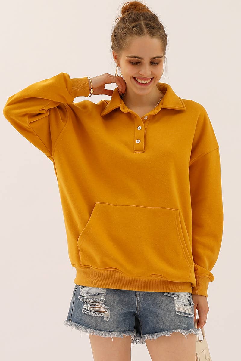 CWTTL1426_Collared Neck Casual Long Sleeve Top