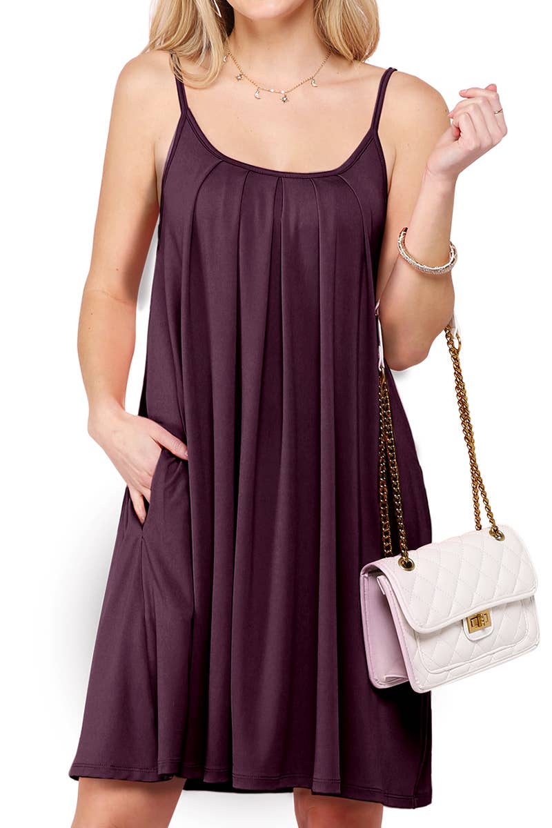 CWDSD10371-P_PLEATS DETAILED DRESS WITH POCKET AND STRAP