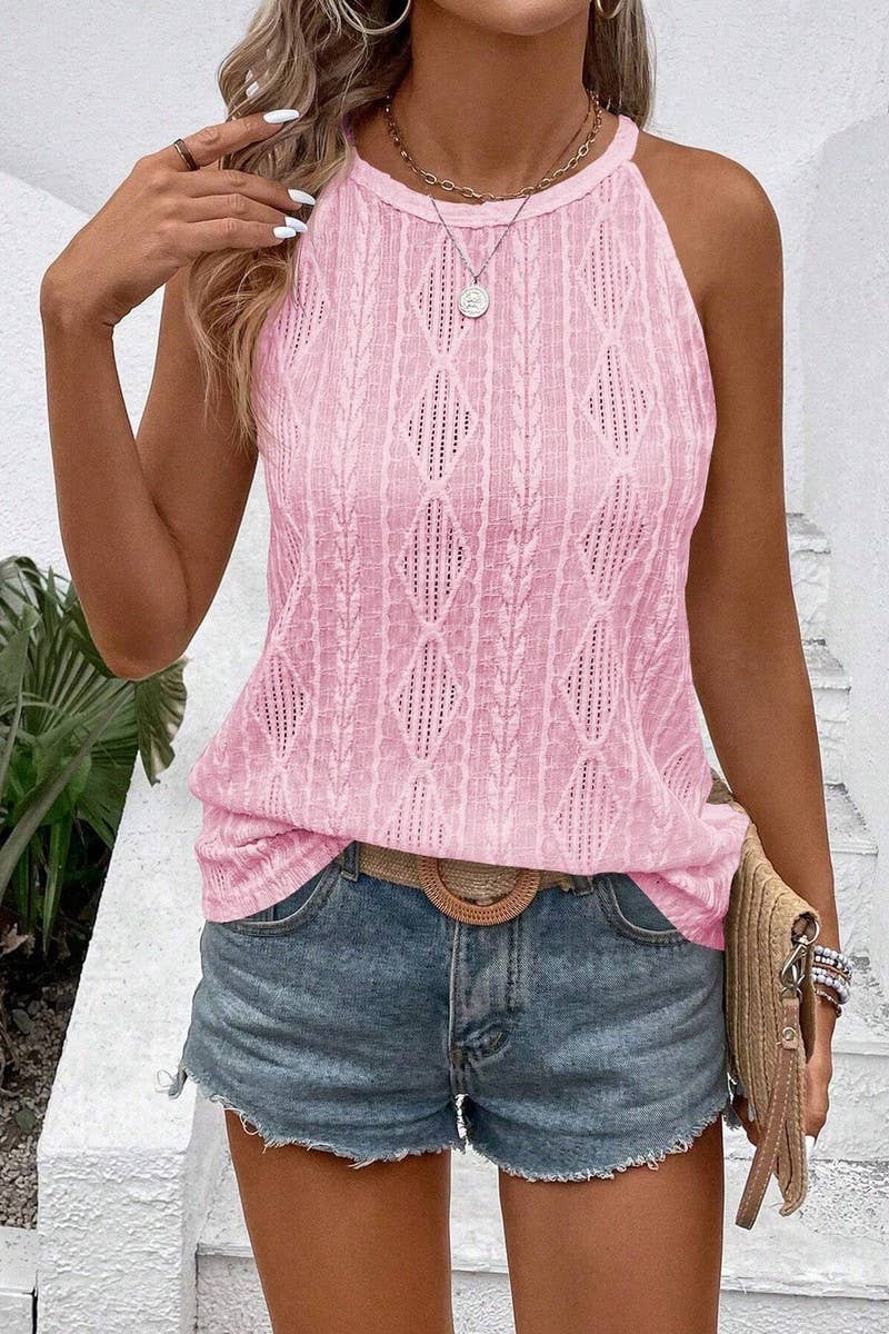 CWTTK0805_SOLID COLOR JACQUARD CAMISOLE KNITTED VEST