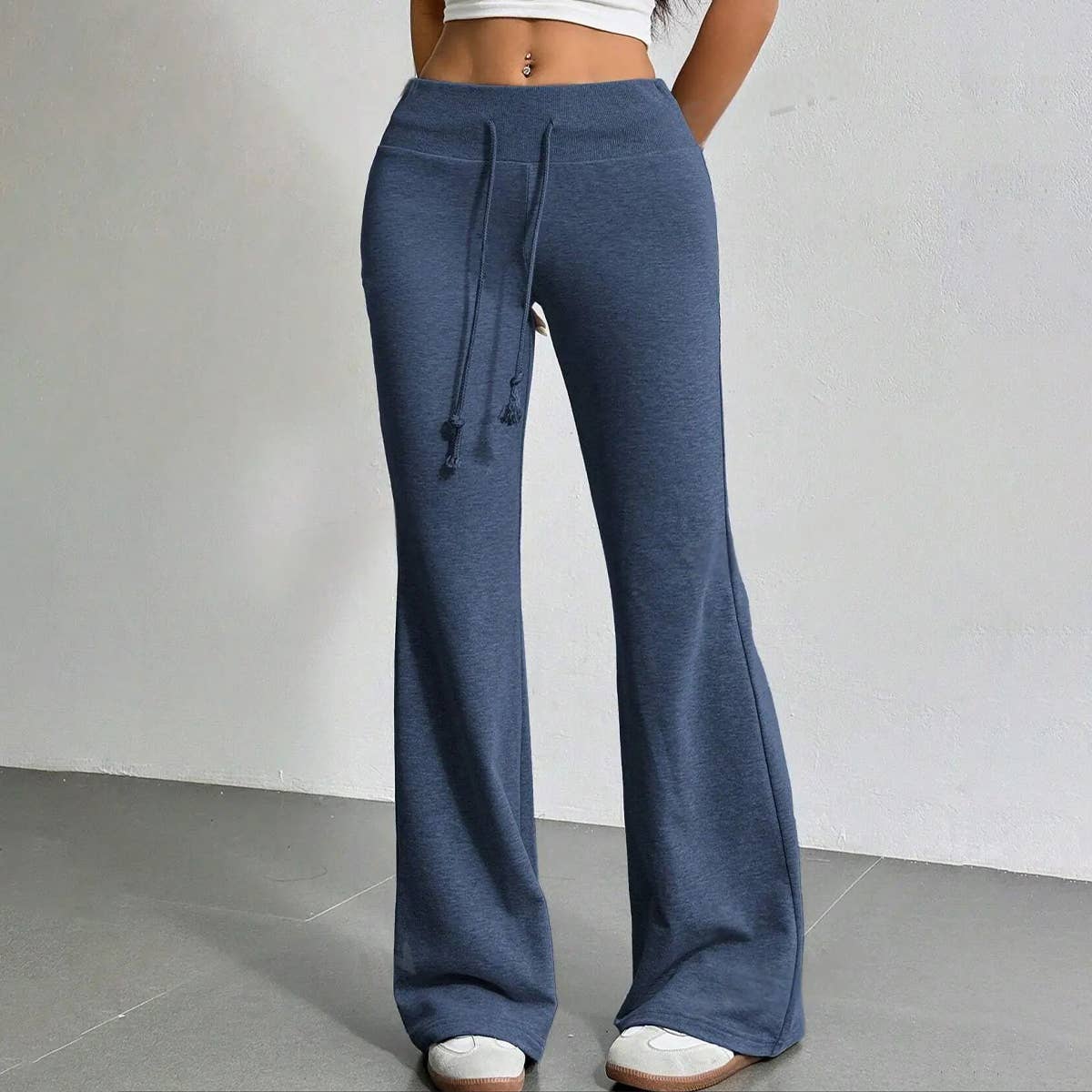 DRAWSTRING HIGH-WAISTED SOLID COLOR BELL BOTTOMS