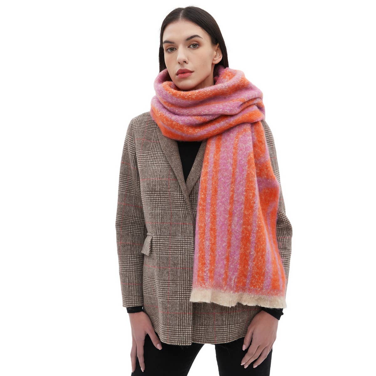 Geometric Loop Yarn Winter Scarf with  Shawl Wrap