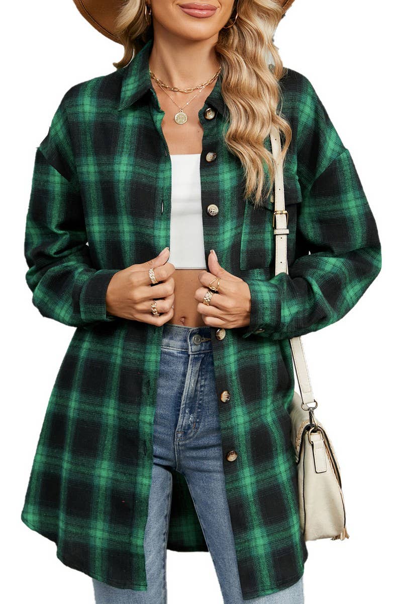 CWTBLL3745_AUTUMN AND WINTER STRIPED PLAID BUTTON-DOWN SHIRT