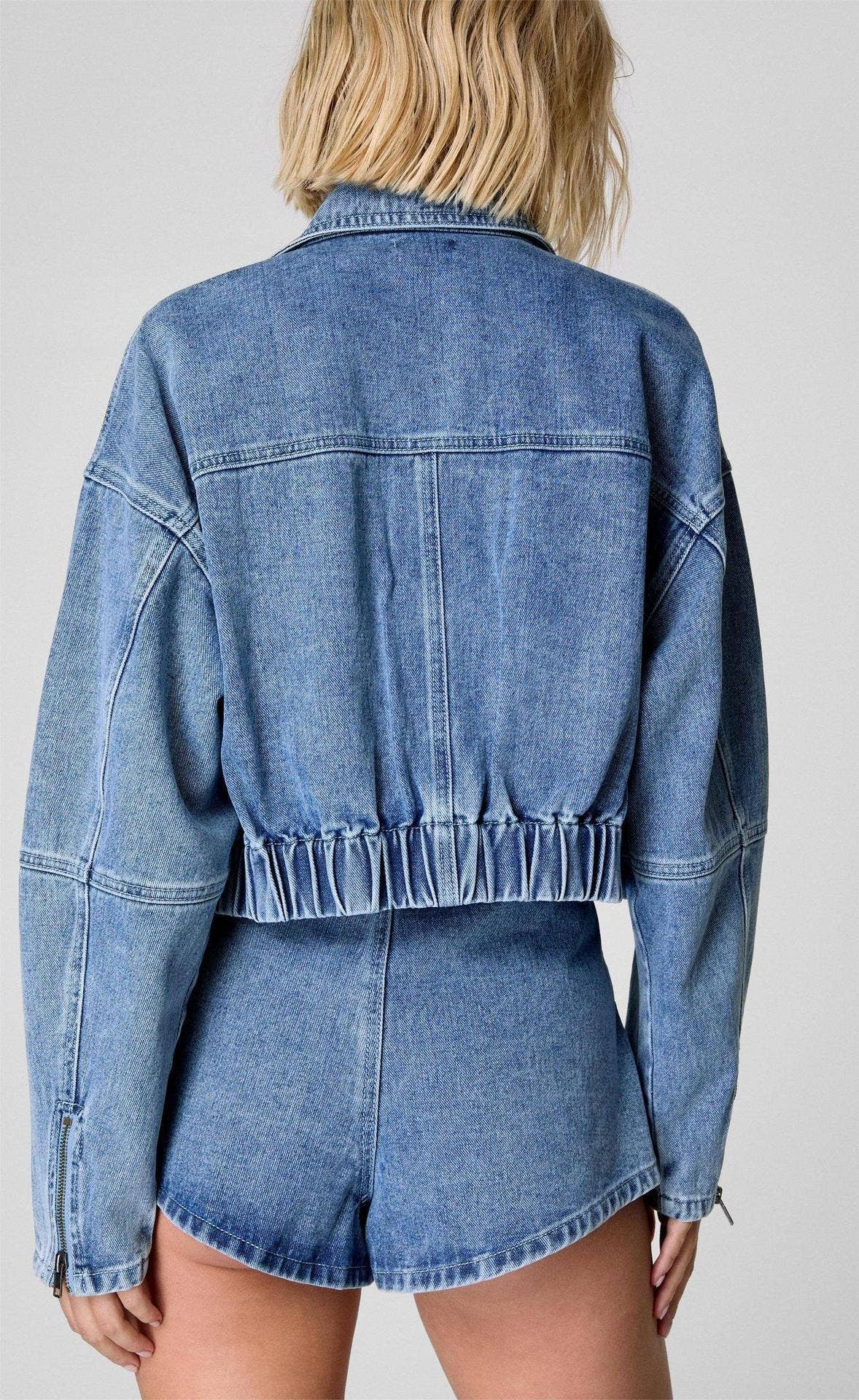 CARGO STYLE DENIM JACKET HIGH WAIST SHORT SUIT