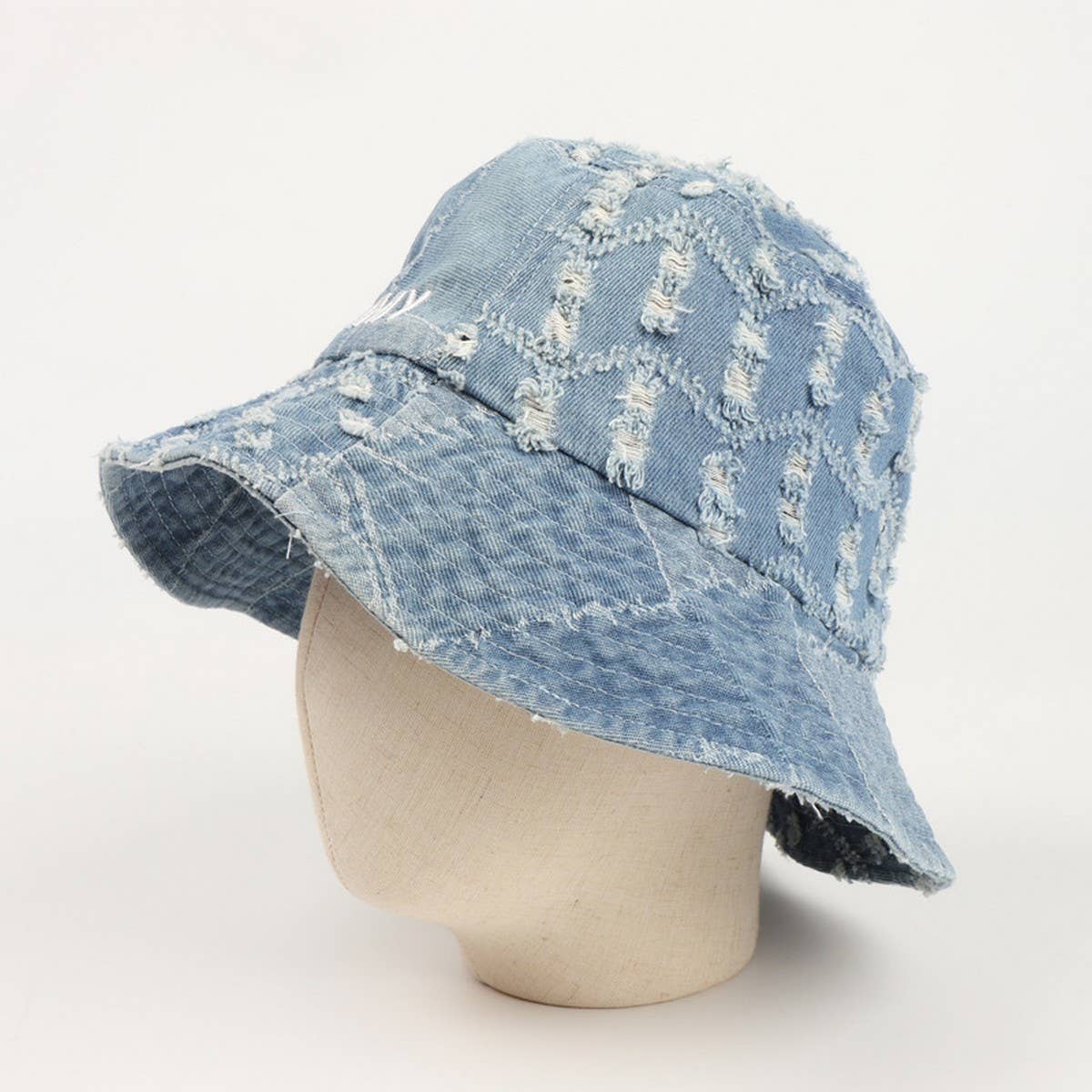 CWAH1514_VINTAGE LETTERING EMBROIDERED DENIM BUCKET HAT