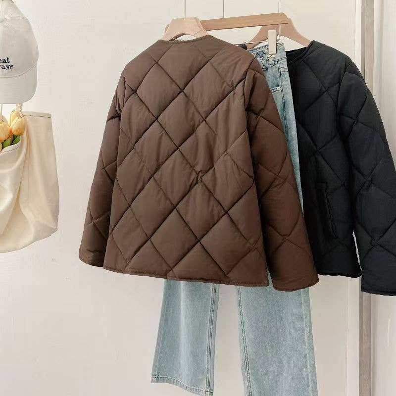 Coll-less pattern light cotton-padded jacket