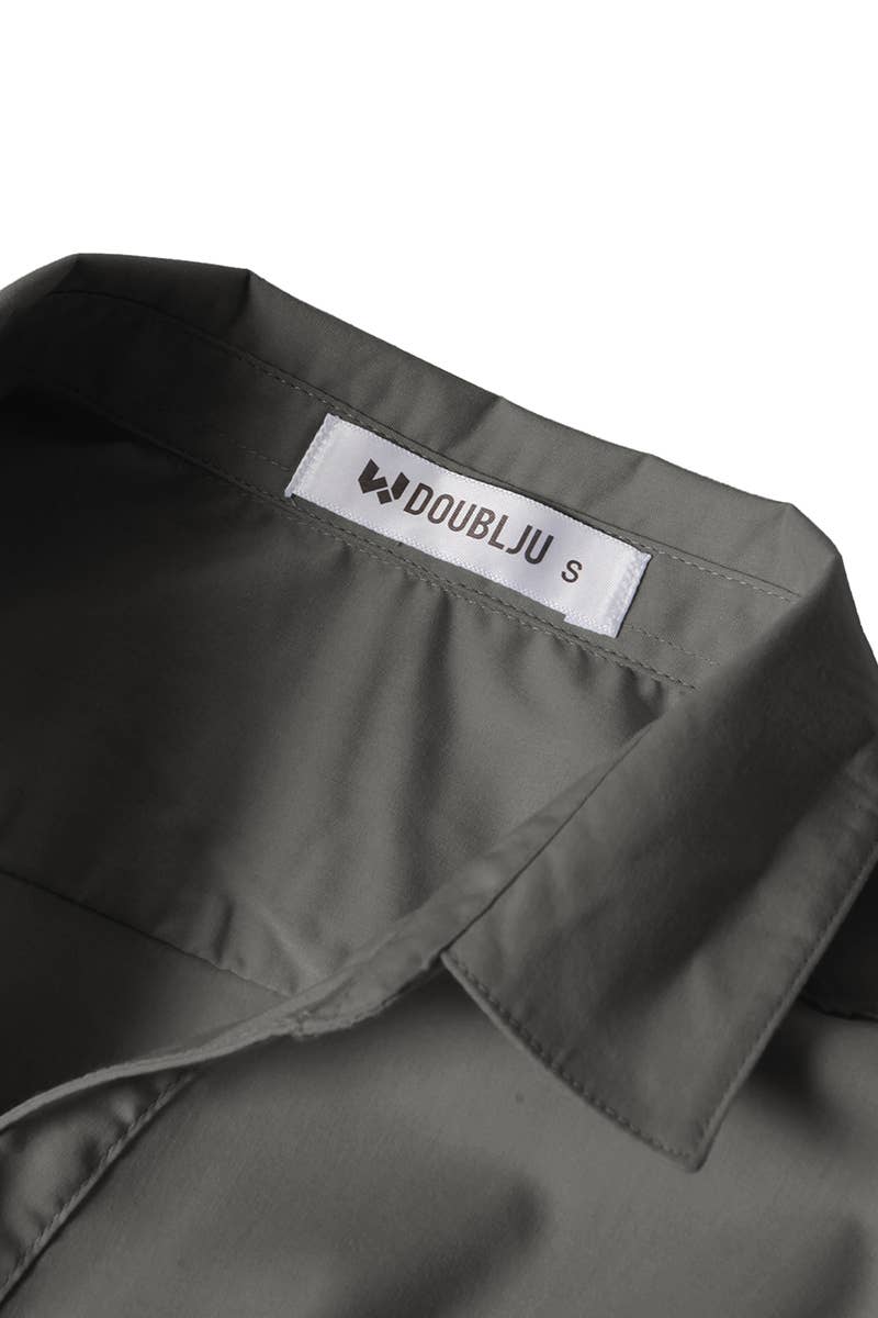 CWTSTS116_Basic Slim Fit Simple 3/4 Sleeve Button Down Shirt