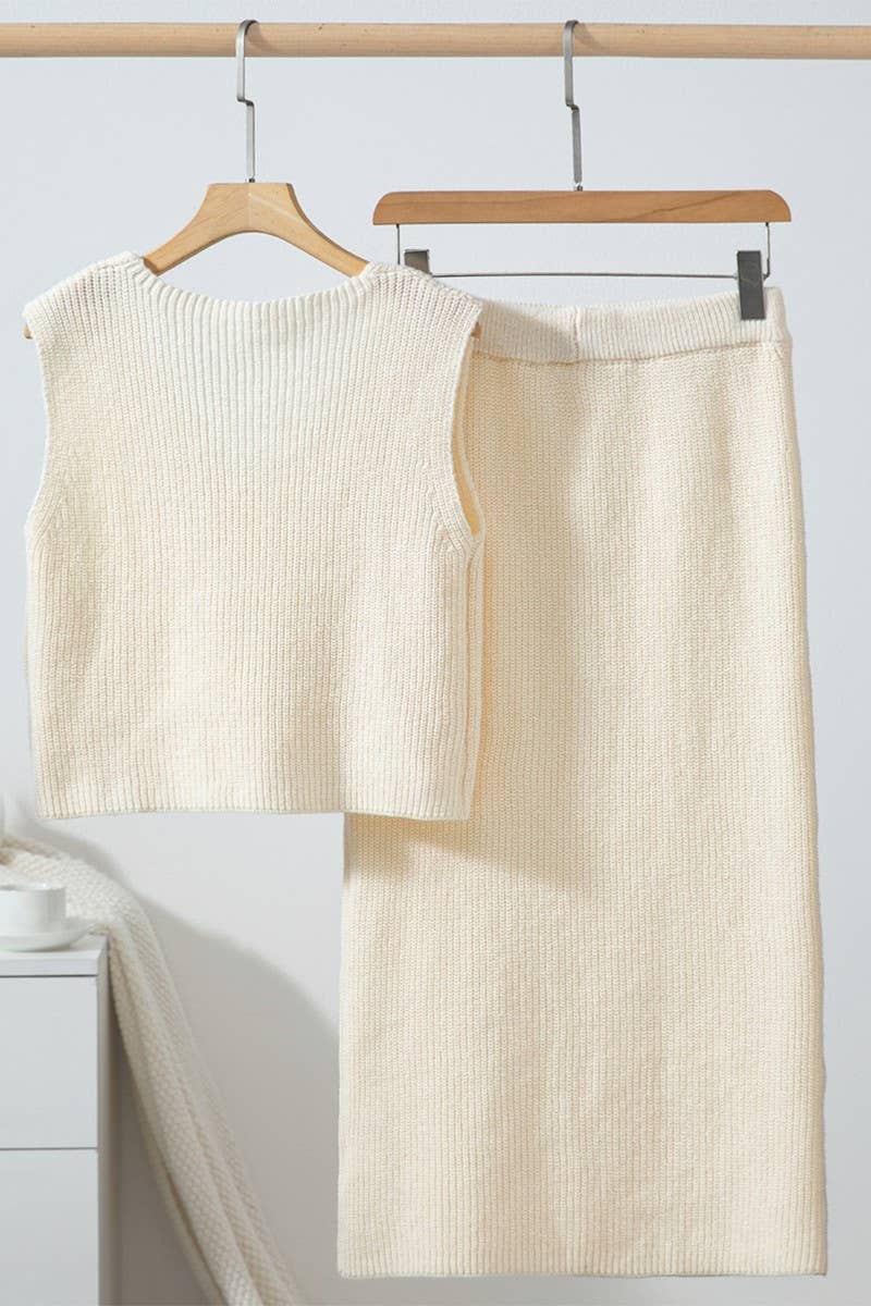 CWSTB2169_KNIT DRESS & SLEEVELESS VEST TWO-PIECE SET