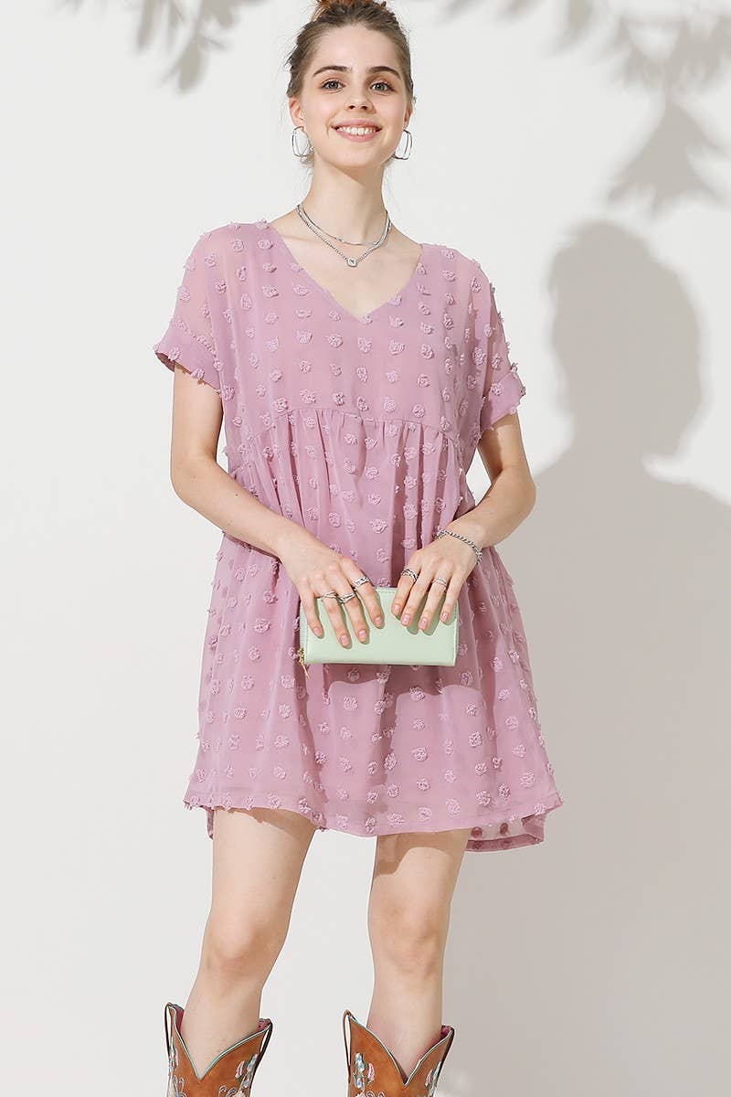 CWDSD10409_V NECK DOT CHIFFON SHORT LOVELY DRESS