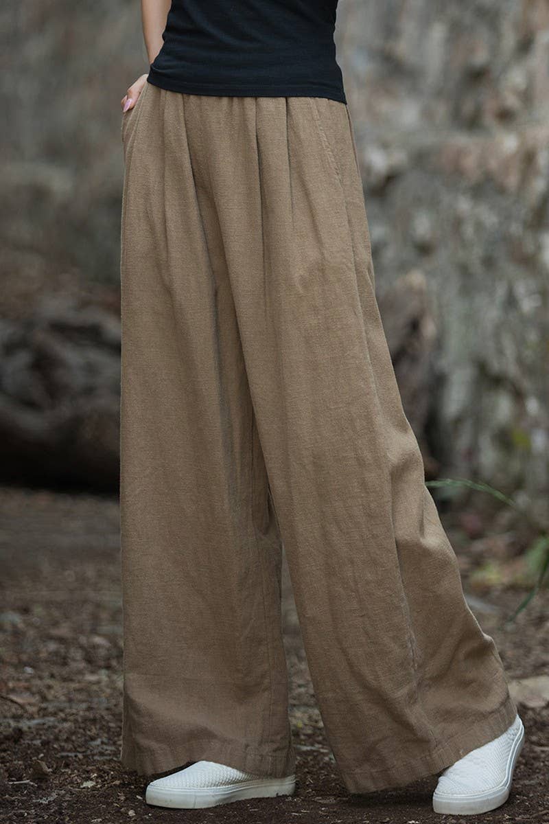 CWBLP1377_COTTON AND LINEN SAND-WASHED WIDE-LEG TROUSERS