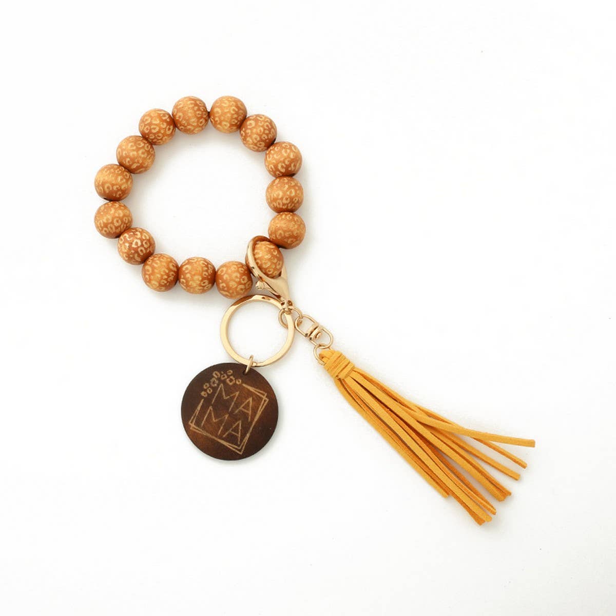 LEOPARD PATTERN WOODEN BEAD BRACELET KEYCHAIN