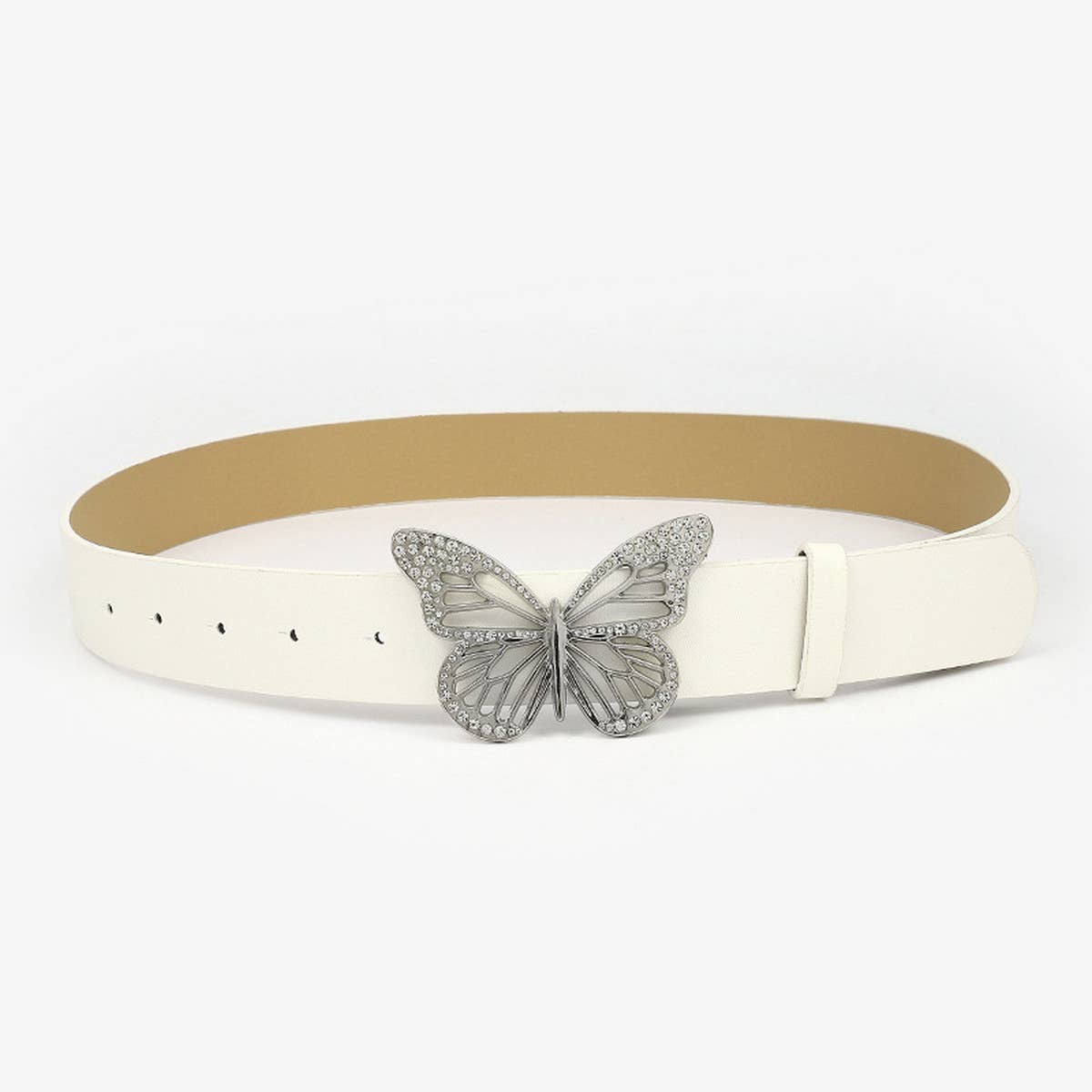 CWABE0889_SIMPLE BUTTERFLY RHINESTONE BUCKLE BELT