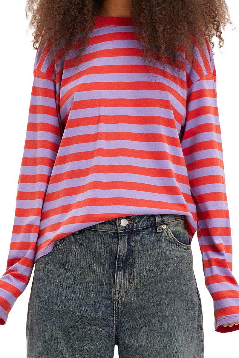 CWTBLL3969_RINTED STRIPED PATCHWORK CREW NECK PULLOVER TEE