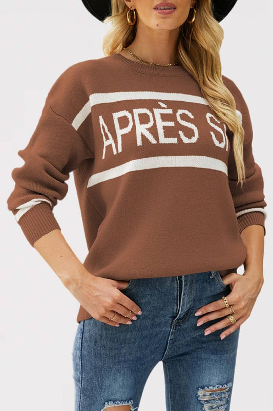 CWOSWL5879_CREW-NECK LETTER JACQUARD CASUAL SWEATER