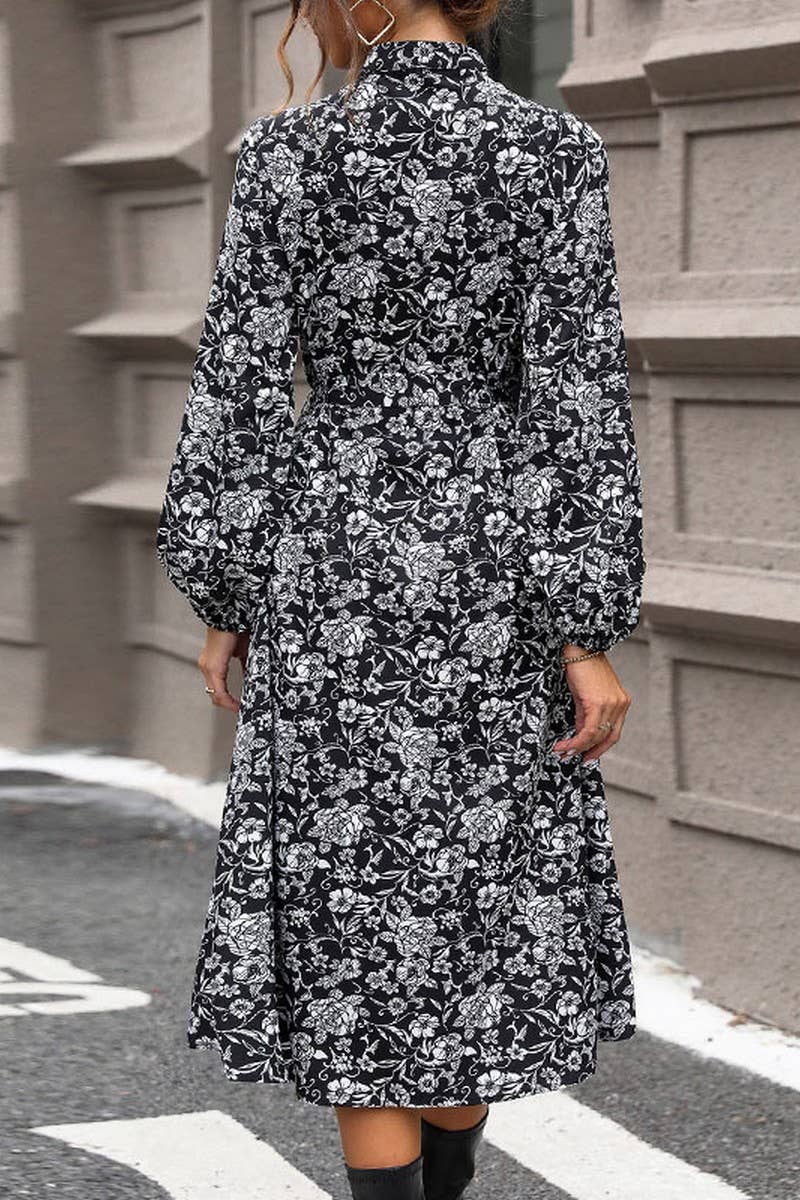 CWDMD3098_STAND COLLAR LACE STITCHING PRINTED SHIRT DRESS