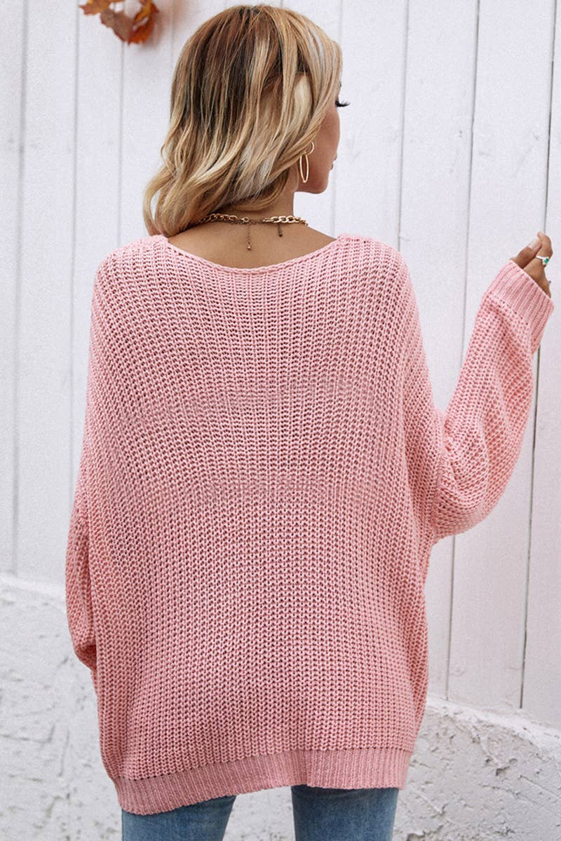 CWTTL1077 Oversized Long Sleeve V-Neck Pullover Sweater