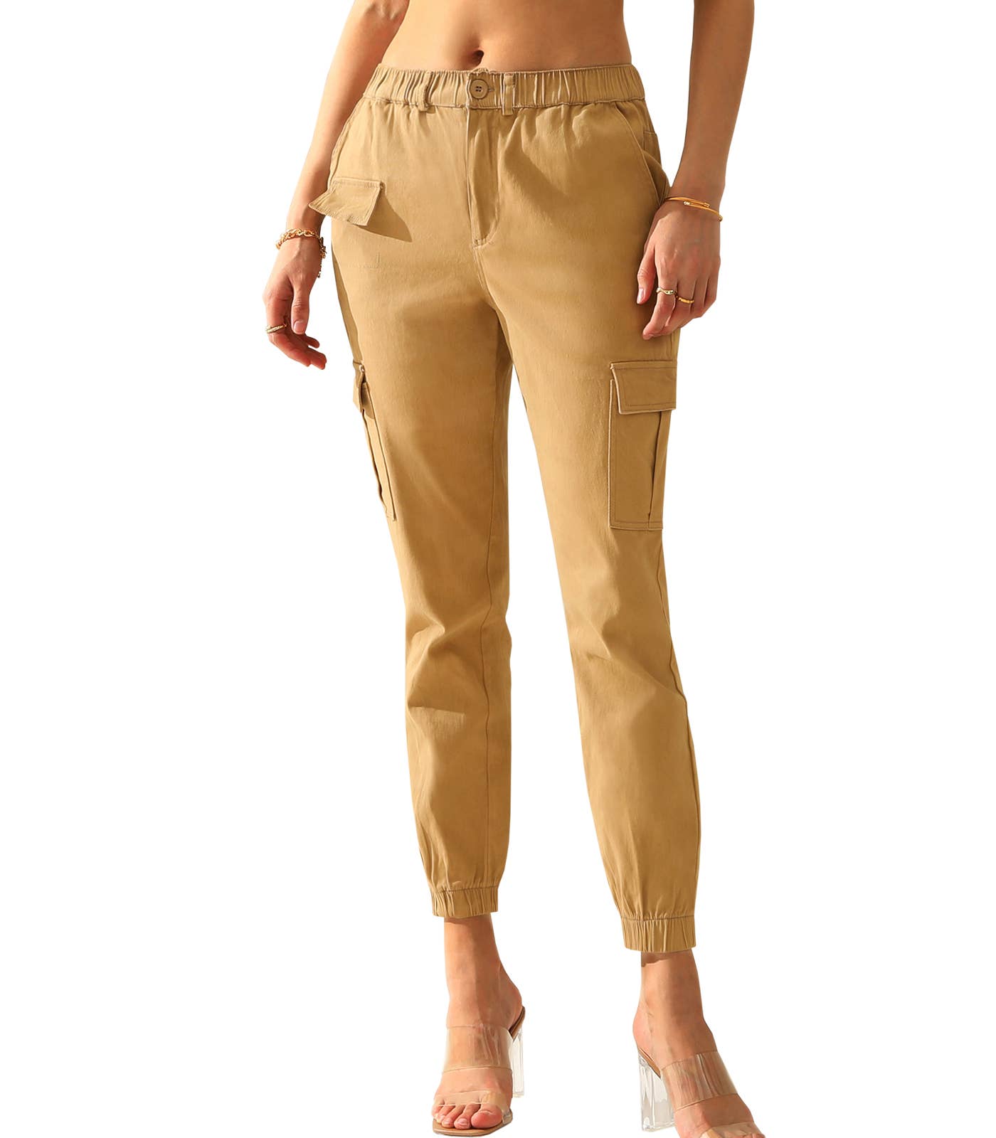 CWBLP400_Elastic Waist Cargo Pants Cotton Cargo Work Pants