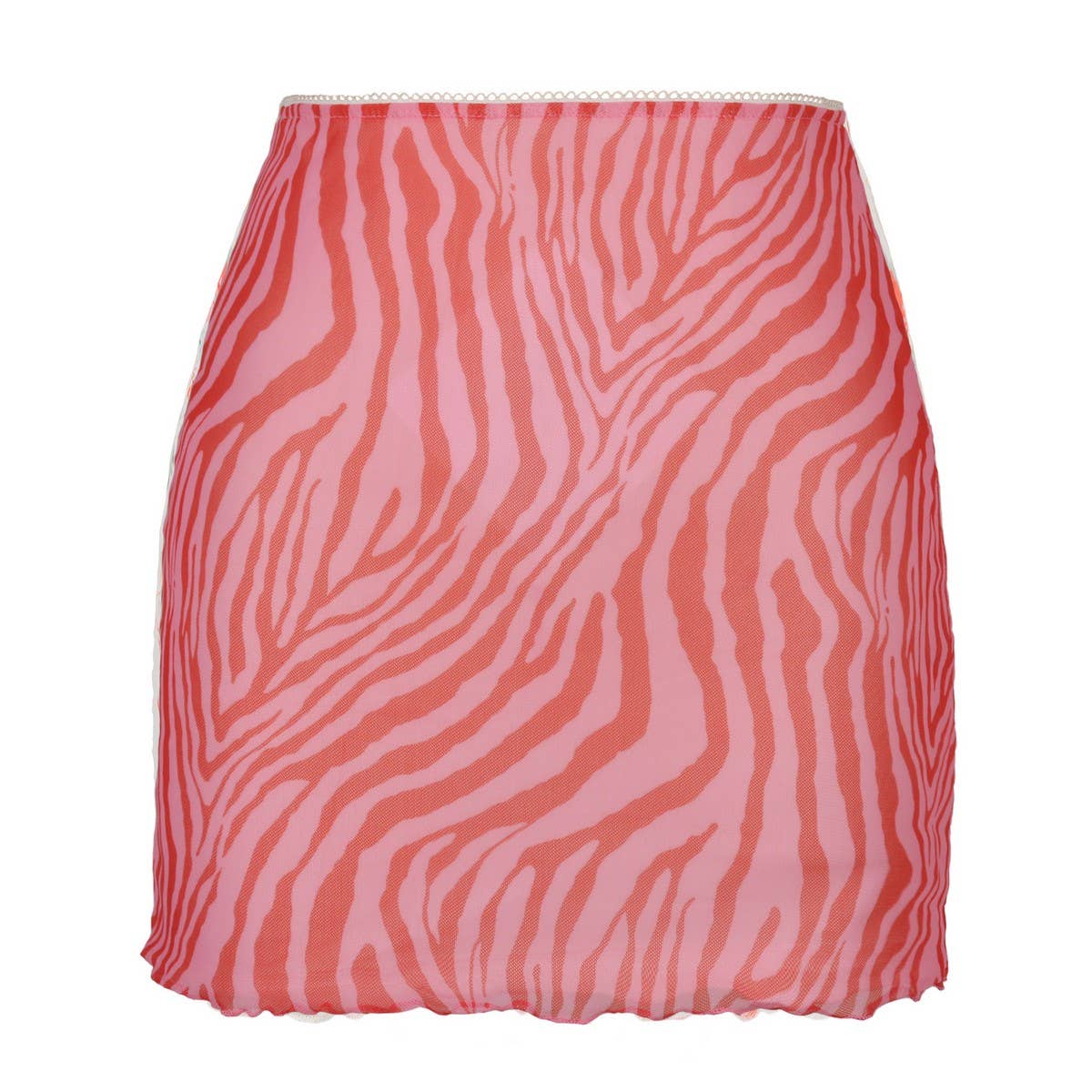 PRINTED MESH SKIRT DOUBLE LAYER SLIM HIP SKIRT_CWAB4794