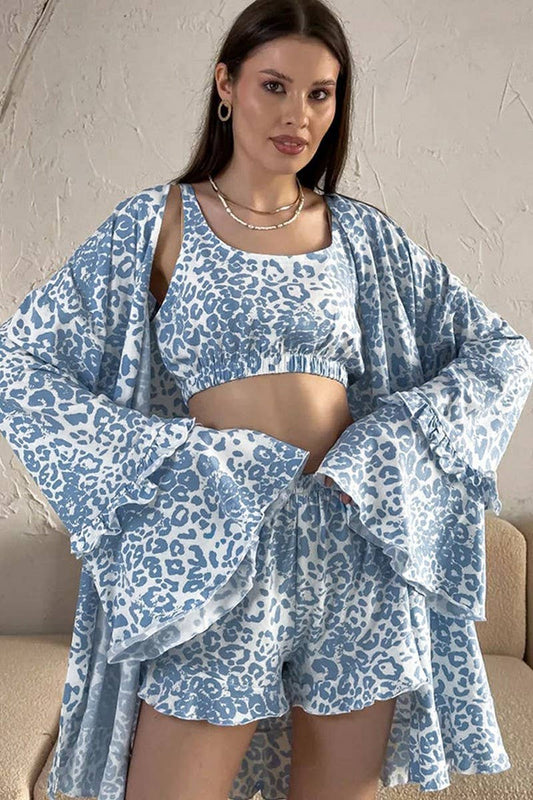 CWSPJ0414_LEOPARD PRINT LOOSE PAJAMAS THREE-PIECE SET