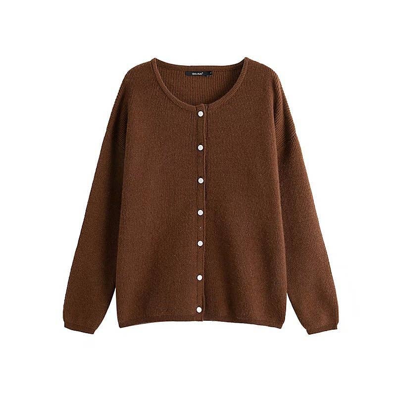 CREW-NECK SOLID COLOR SINGLE BREASTED CARDIGAN