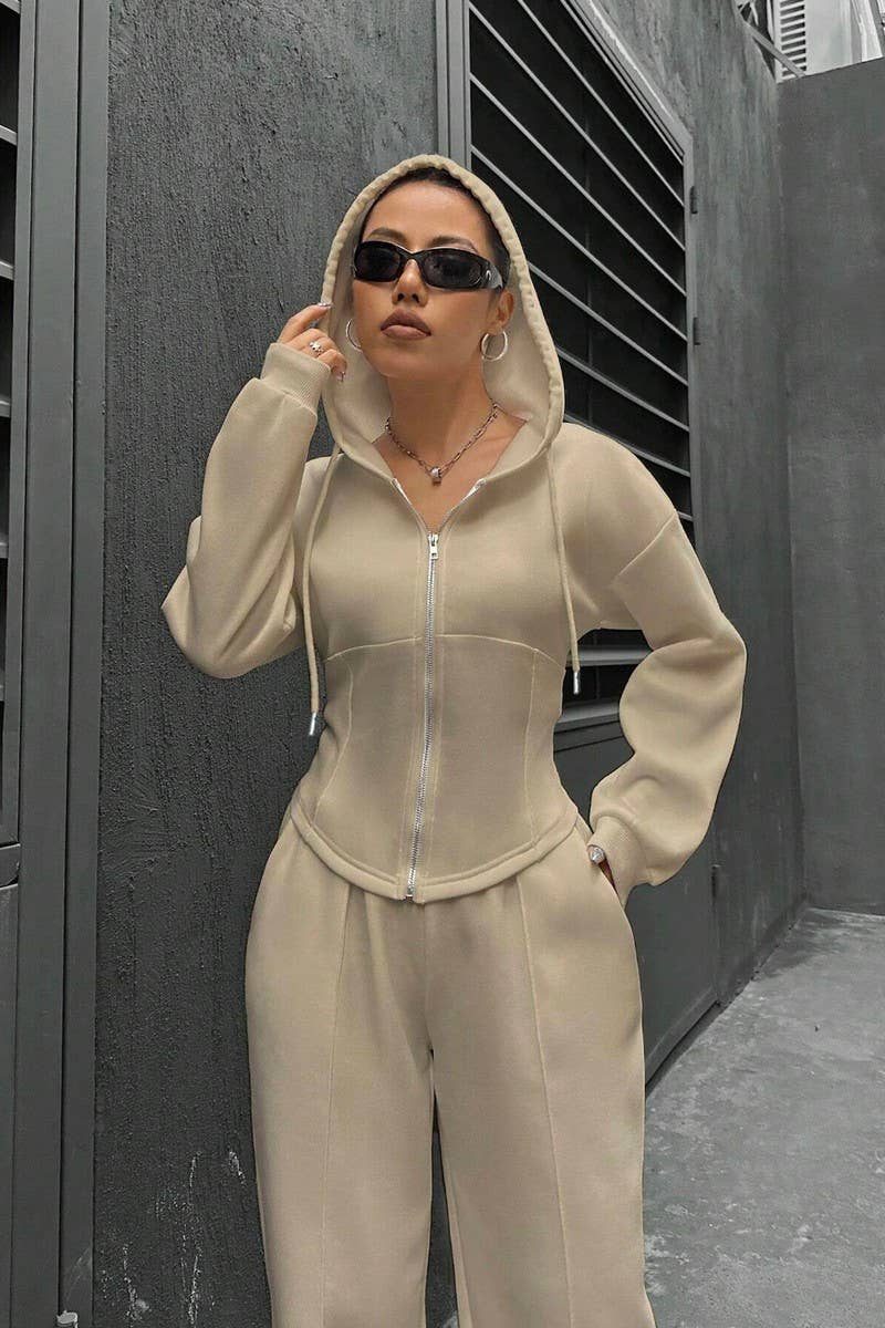 CWSTB0992_HOODED CARDIGAN CASUAL SPORTS TWO-PIECE SET