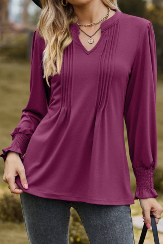CWTBLL2709_FALL STRETCH V-NECK LONG-SLEEVED TOP