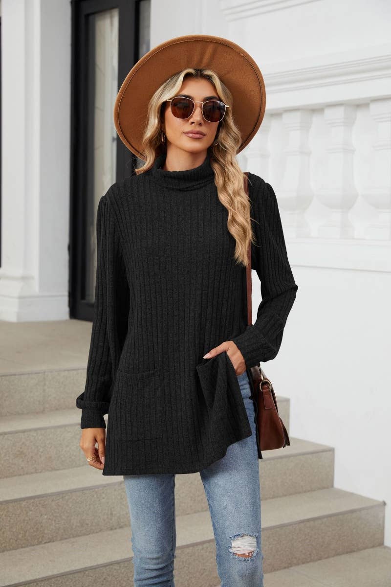 CWOSWL6563_TURTLENECK LONG SLEEVE POCKET SLIT SWEATER LONG