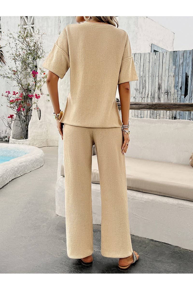 CWSTB0685_Casual Short-Sleeved Buttoned Pants Knit Set