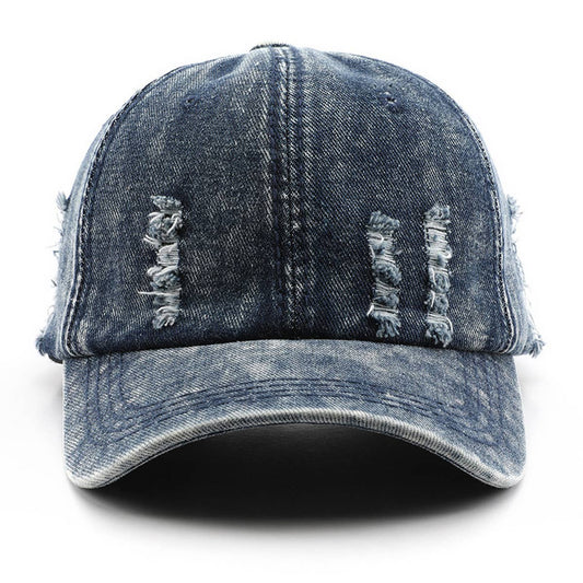 CWAH3217_VINTAGE DENIM RIPPED SOLID COLOR BASEBALL CAP