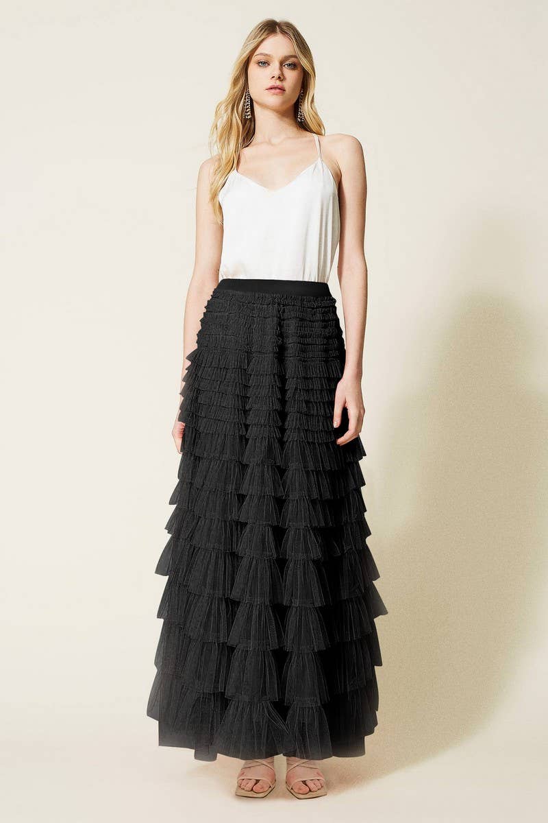 CWBSS0492_ELEGANT SOLID COLOR HIGH WAIST MESH CAKE SKIRT