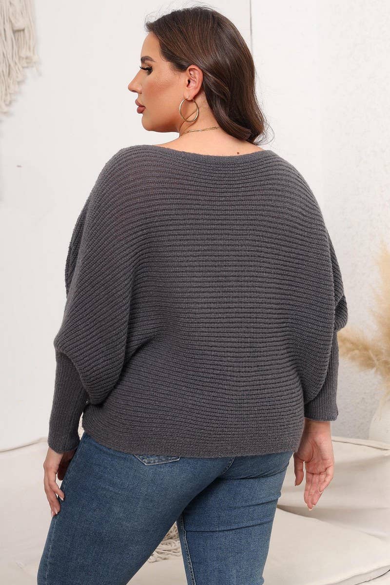 CWOSWL07414_PLUS SIZE WOMEN OFF-SHOULDER KNIT TOP