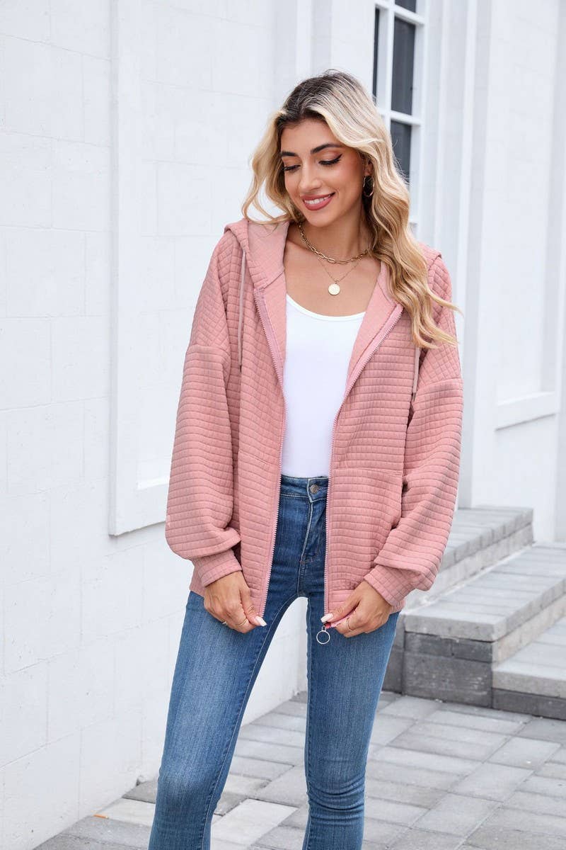 CWOHOL00660_SOLID COLOR ZIP-UP HOODED SWEATSHIRT JACKET