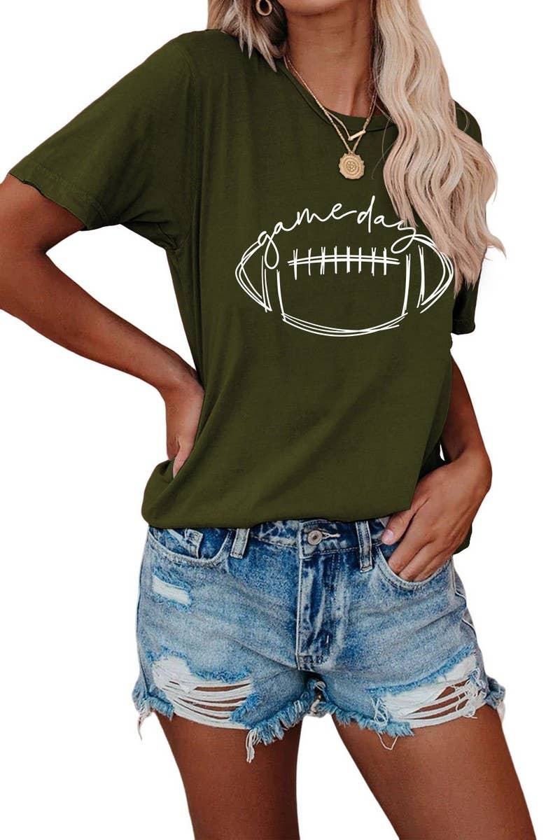 CWTTS0587_WOMEN GAME DAY PRINTING SHORT SLEEVE T SHIRT TOP