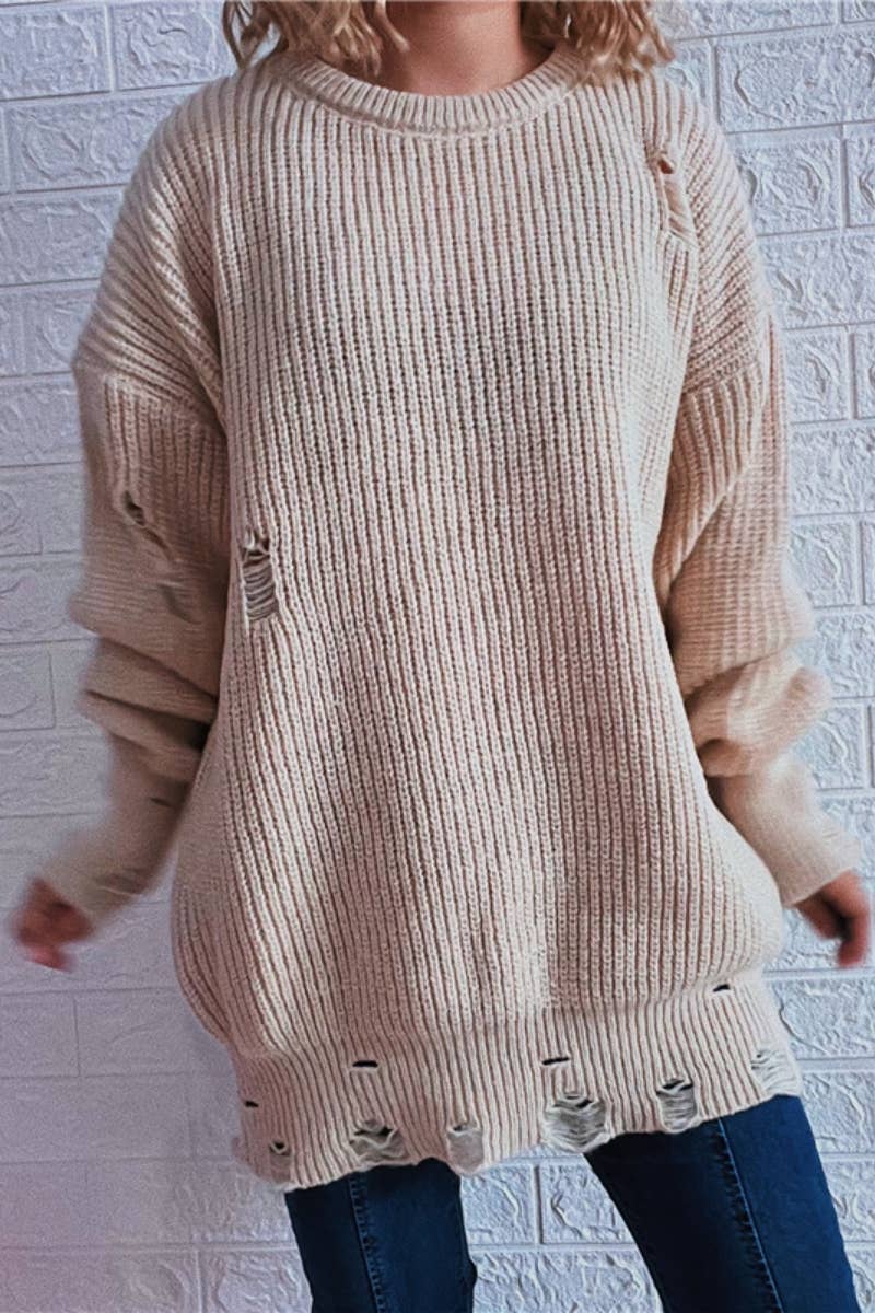 WOSWL1296_Crew Neck Pullover Casual Long Sleeve Sweater