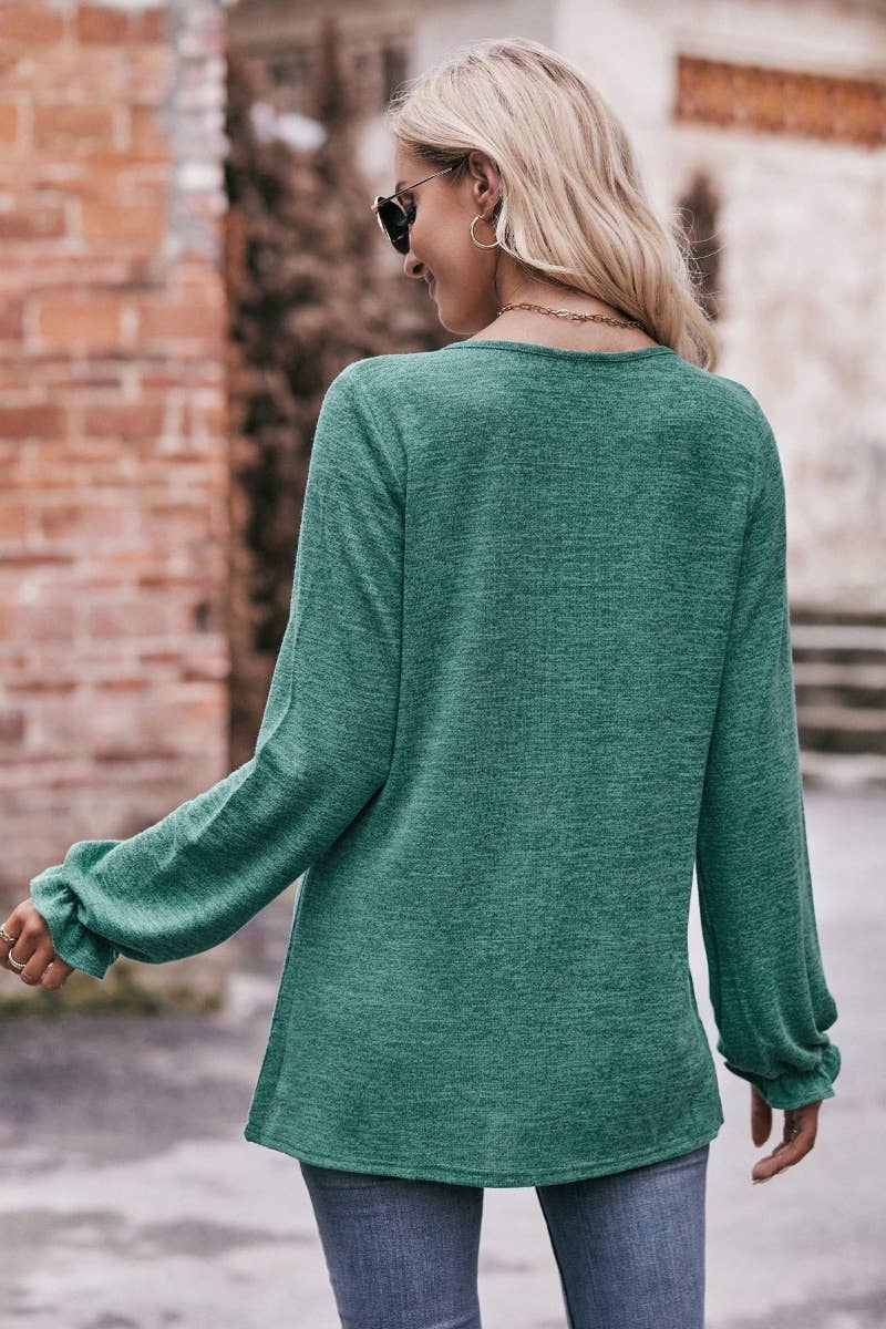 CWTBLL2736_FALL PLEATED CREW NECK LONG SLEEVE TOP