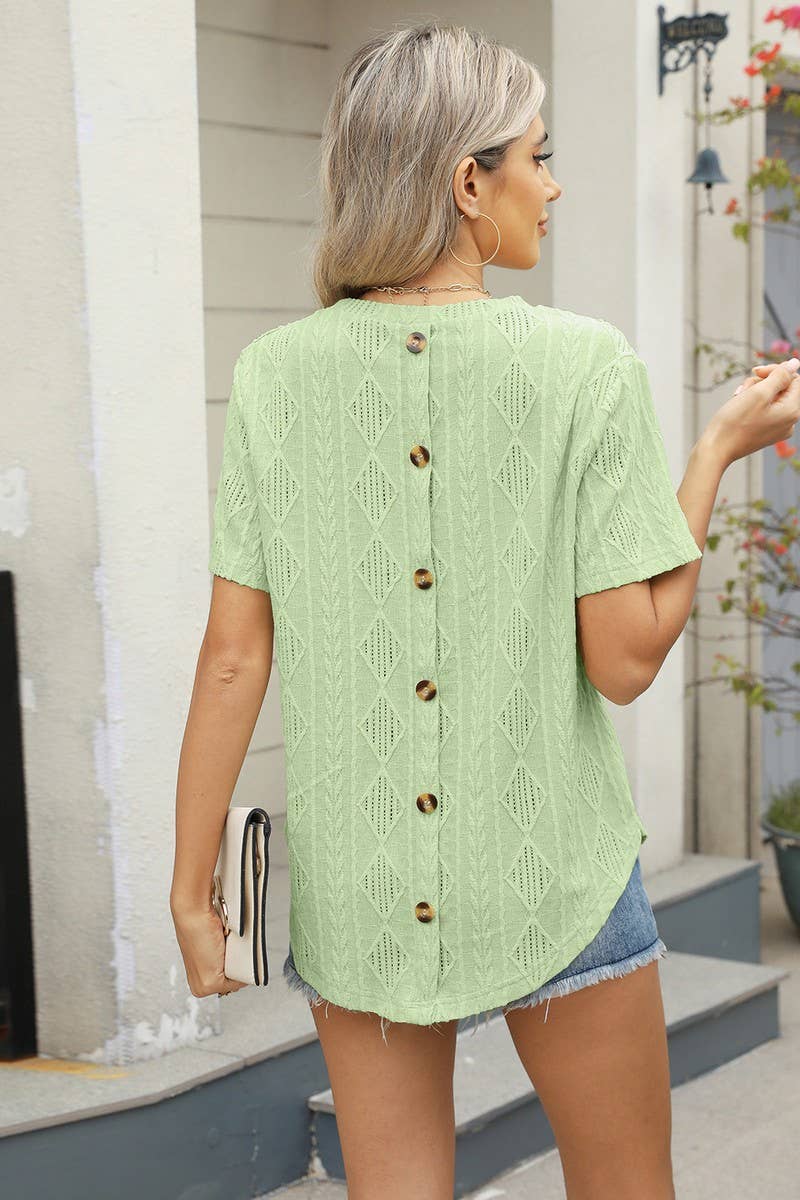 CWTBLS1705_BUTTON-BACK JACQUARD SHORT-SLEEVED TOP