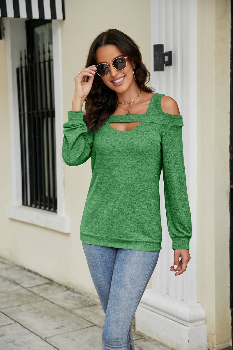 CWTBLL2854_OFF-THE-SHOULDER CUT-OUT LONG-SLEEVED TOP