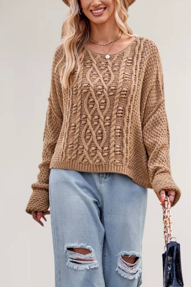 CWOSWL6721_WINTER KNIT CREW NECK LONG-SLEEVED SWEATER