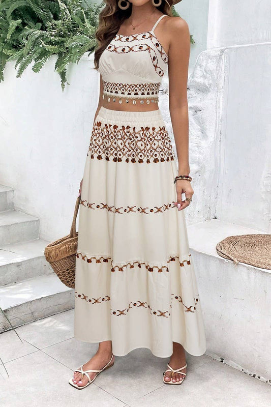 CWSS1127_ASSEL RIBBON TOP AND SKIRT TWO-PIECE SET