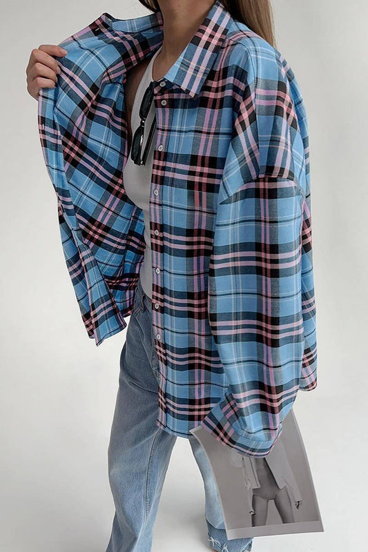 CWTBLL00630_RETRO LOOSE CASUAL LONG-SLEEVED PLAID JACKET