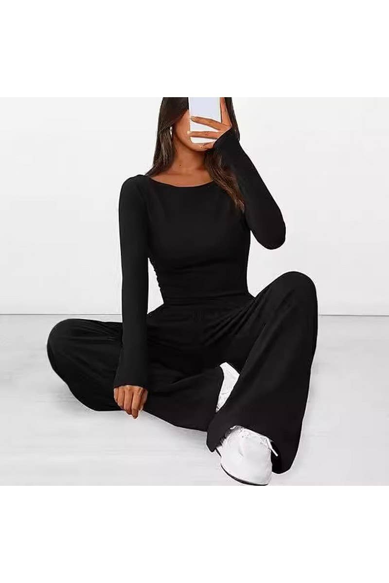 CWSTB00484_FALL WOMEN 2 PIECE LOUNGE SET ASYMMETRICAL TOP