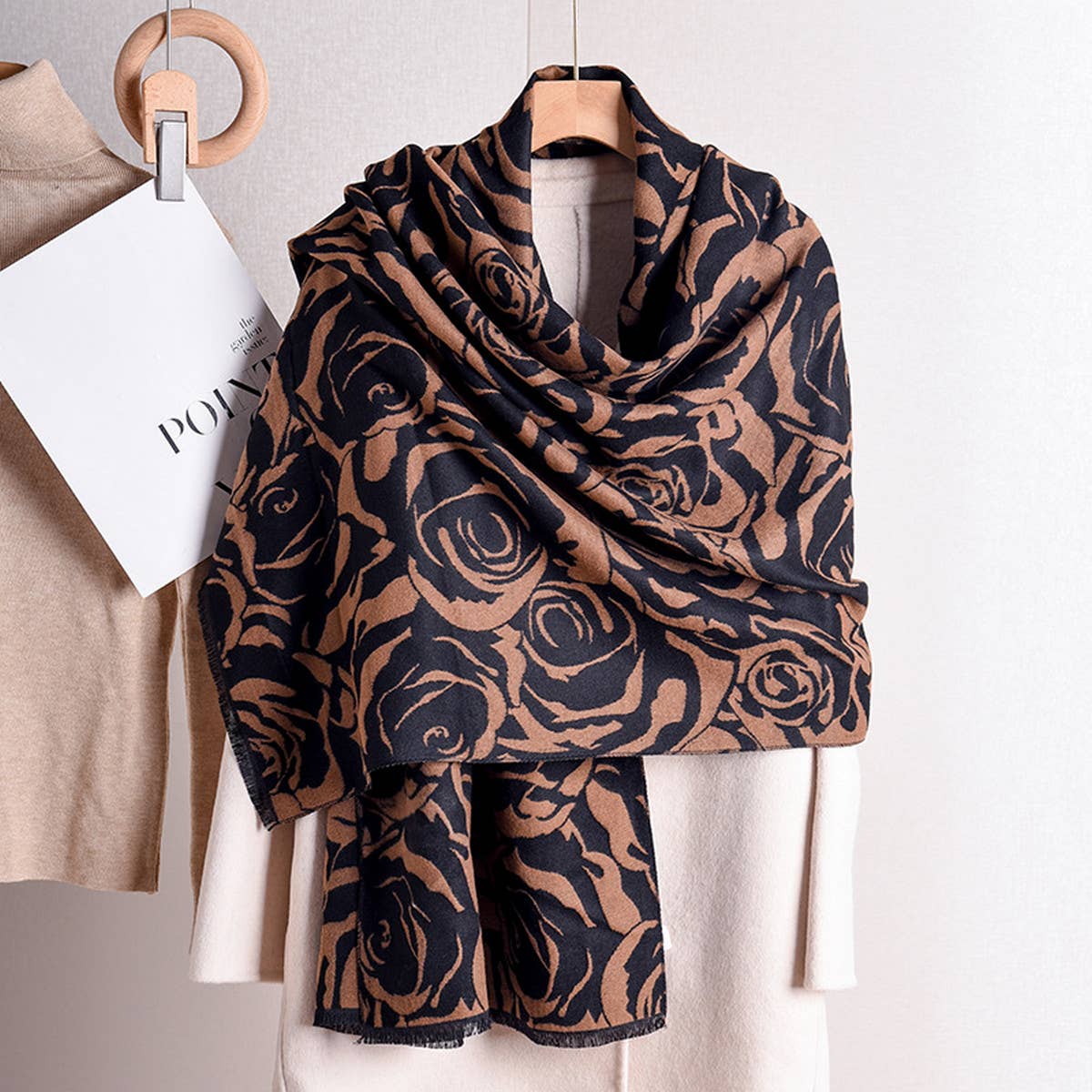 Rose Print Shawl Scarf ? Soft Warm Elegant Wrap