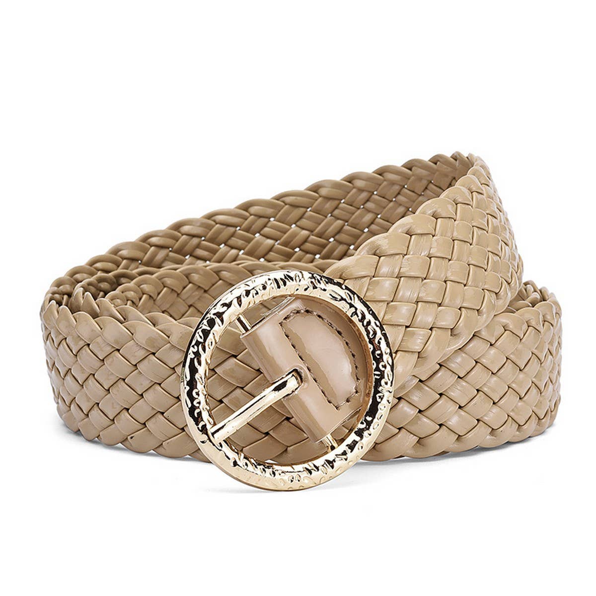 METAL ROUND BUCKLE PATENT LEATHER BRAIDED WIDE BELT