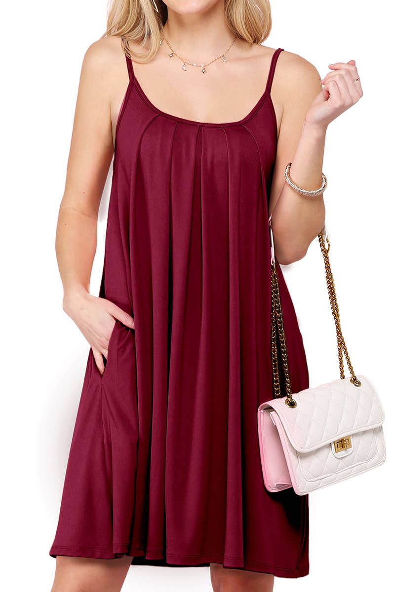 CWDSD10371_PLEATS DETAILED DRESS WITH POCKET AND STRAP