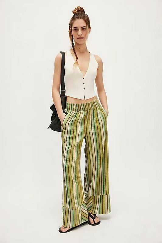 CWBLP2156_LOOSE FIT HIGH WAIST STRIPED WIDE LEG PANTS