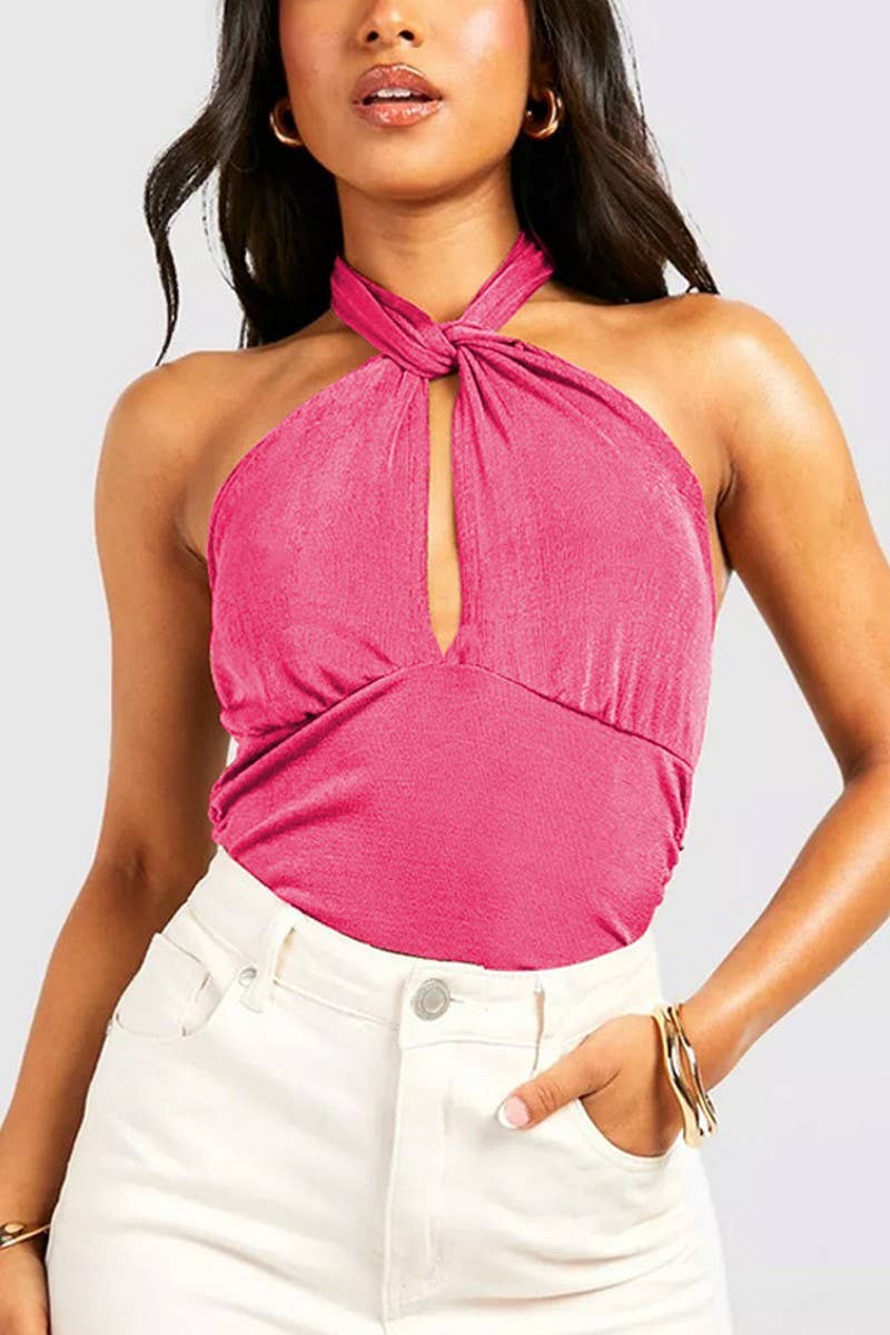 CWSBSSL0124_SEXY SLIM FIT HALTER NECK DOUBLE-LAYER BODYSUIT