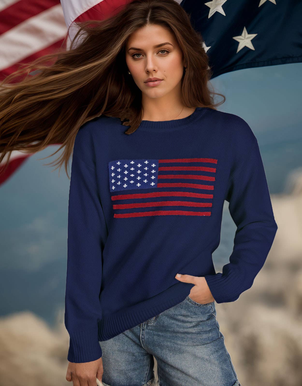 CREW-NECK FLAG EASTER INDEPENDENCE DAY SWEATER