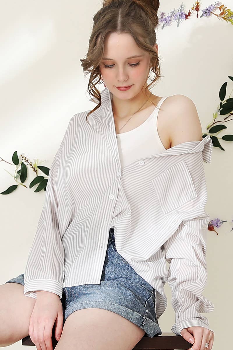 CWTSTL704_Striped Button Down Long Sleeve Collared Shirts